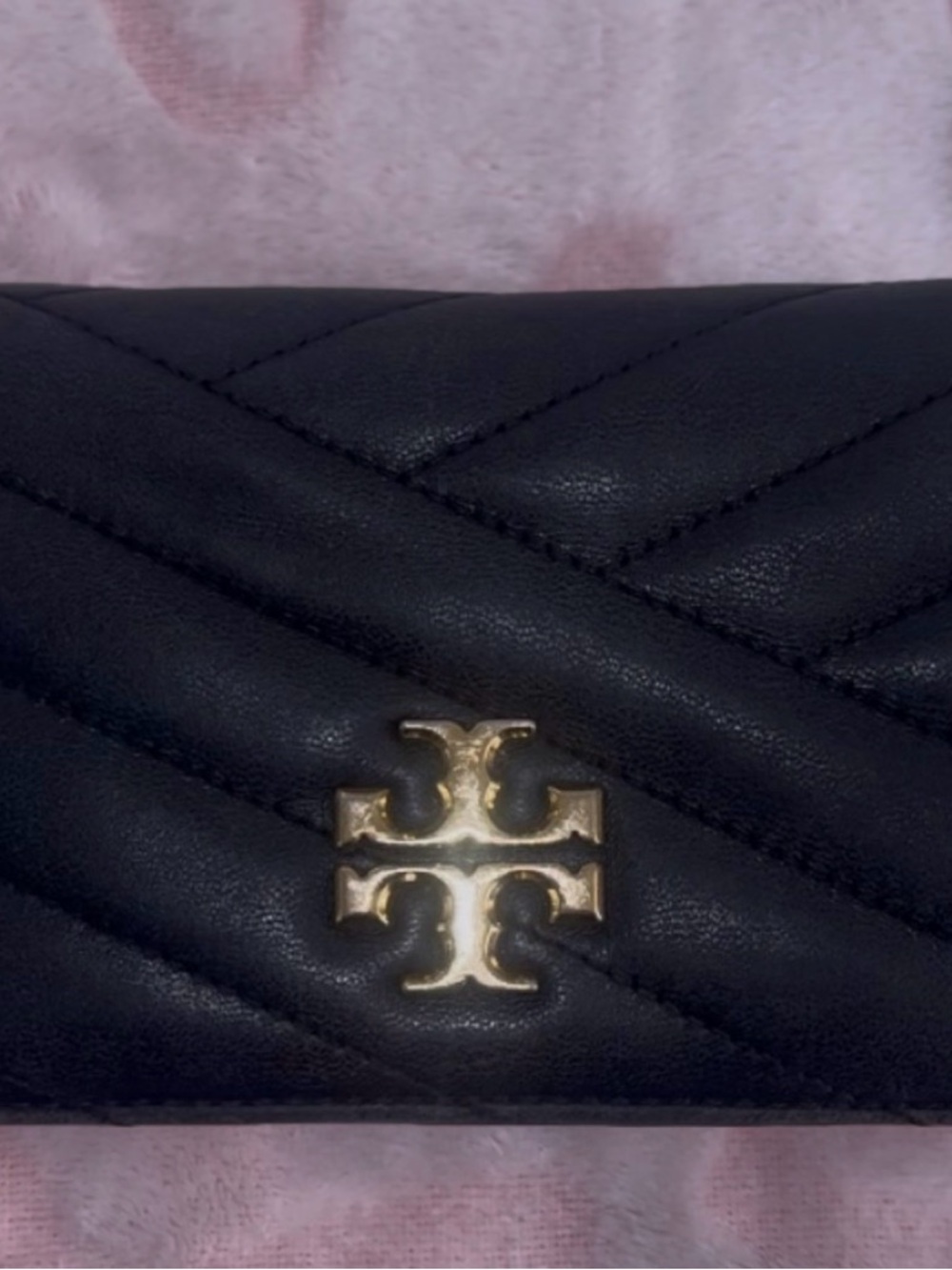 Tory Burch Black Quilted Leather Wallet with Gold Logo Accent
